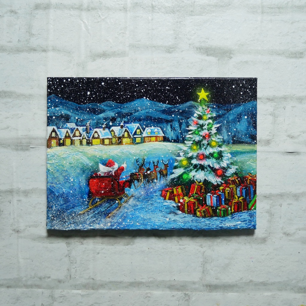 油絵 油彩 油彩画 絵 絵画 【聖夜の贈り物】