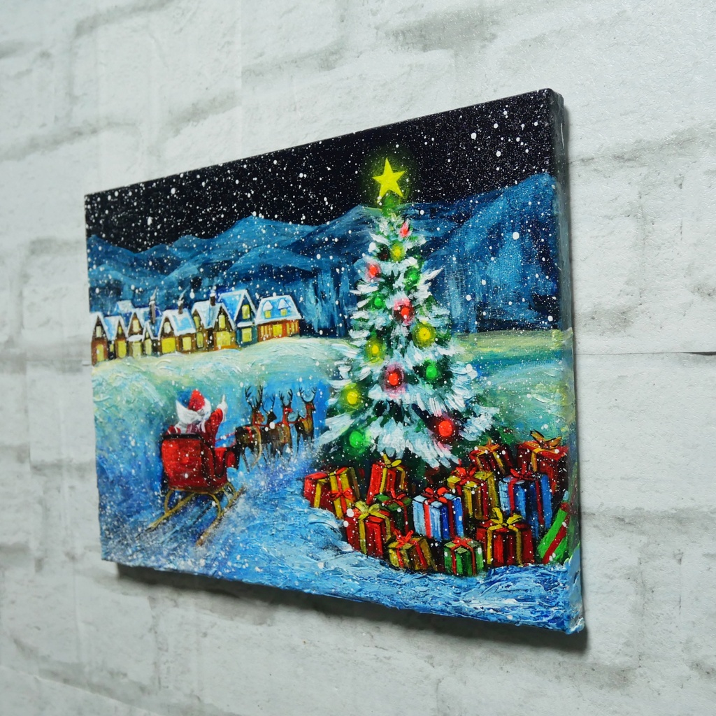 油絵 油彩 油彩画 絵 絵画 【聖夜の贈り物】