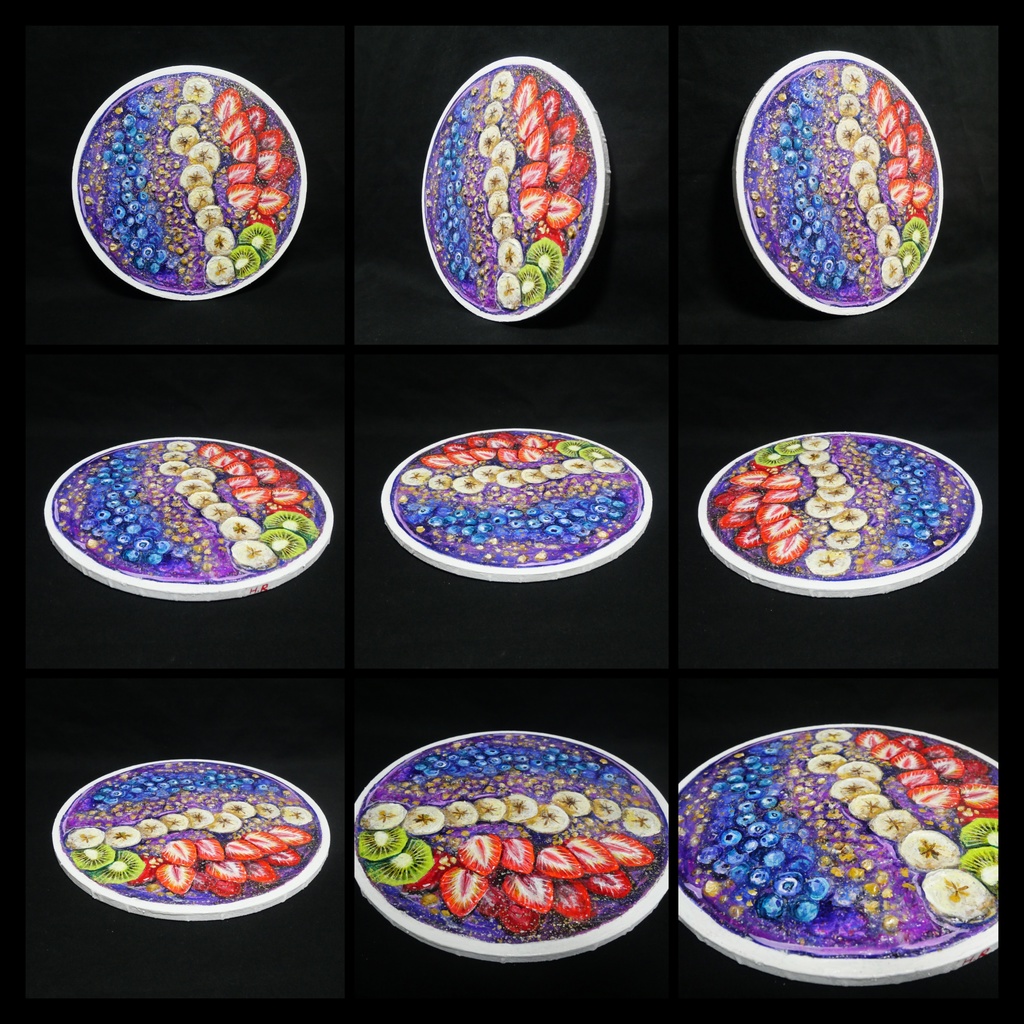 油絵 油彩 油彩画 絵 絵画 丸形キャンバス【アサイーボウル】