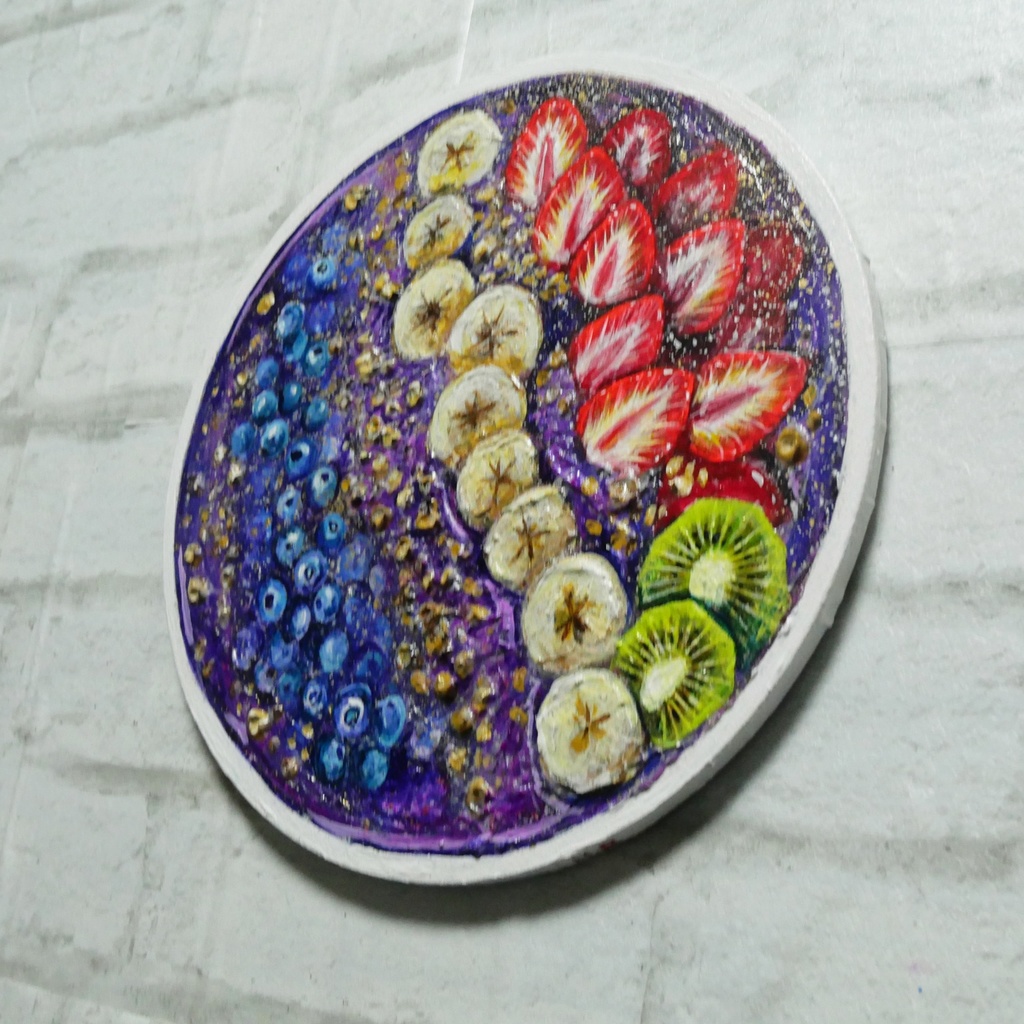 油絵 油彩 油彩画 絵 絵画 丸形キャンバス【アサイーボウル】