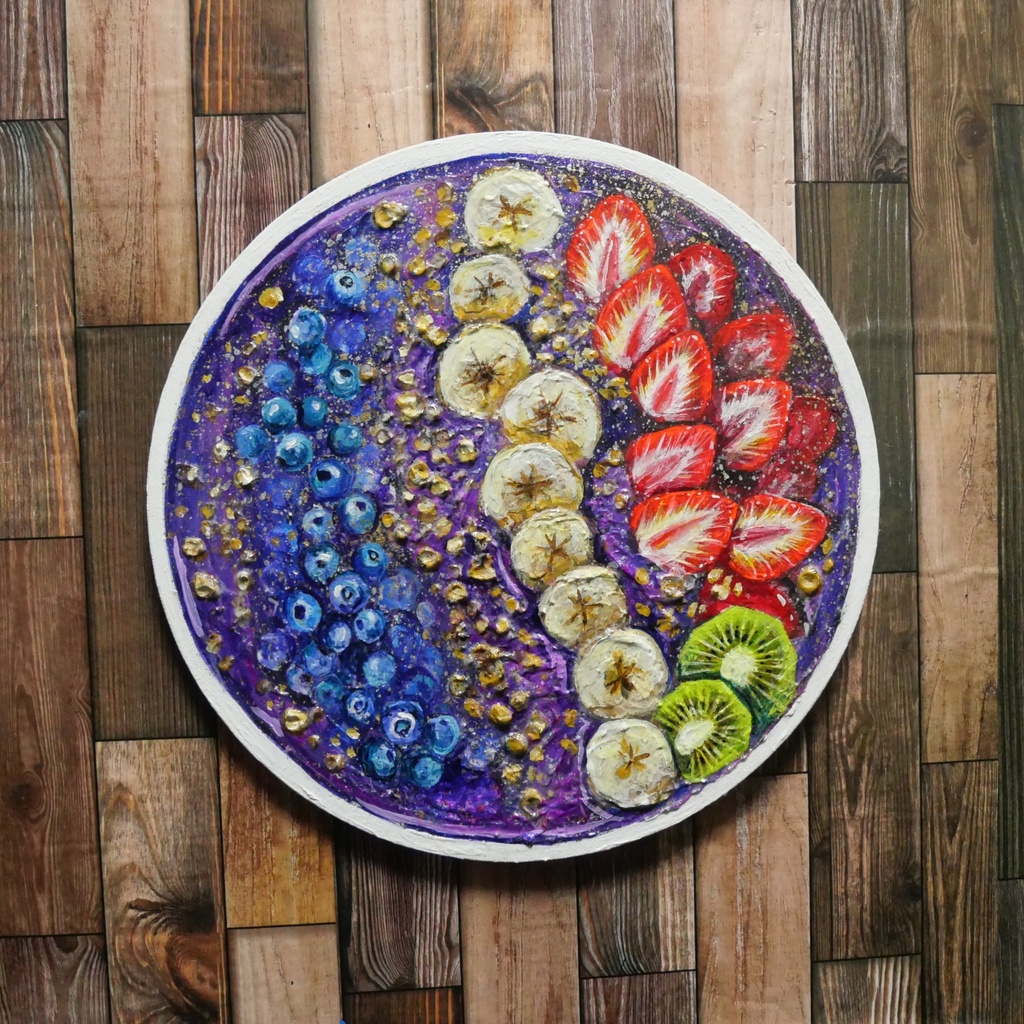 油絵 油彩 油彩画 絵 絵画 丸形キャンバス【アサイーボウル】