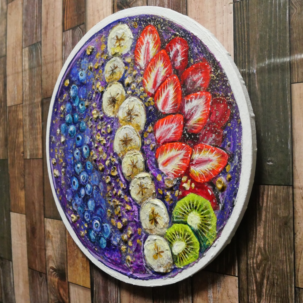 油絵 油彩 油彩画 絵 絵画 丸形キャンバス【アサイーボウル】