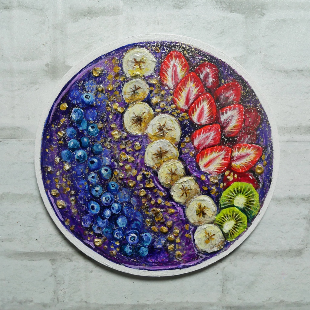 油絵 油彩 油彩画 絵 絵画 丸形キャンバス【アサイーボウル】