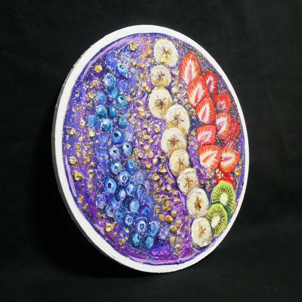 油絵 油彩 油彩画 絵 絵画 丸形キャンバス【アサイーボウル】