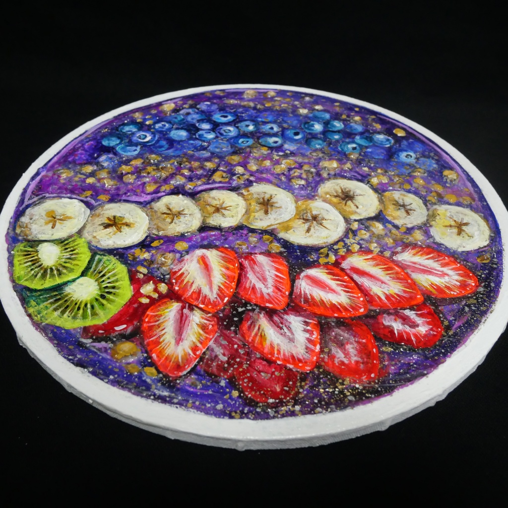 油絵 油彩 油彩画 絵 絵画 丸形キャンバス【アサイーボウル】