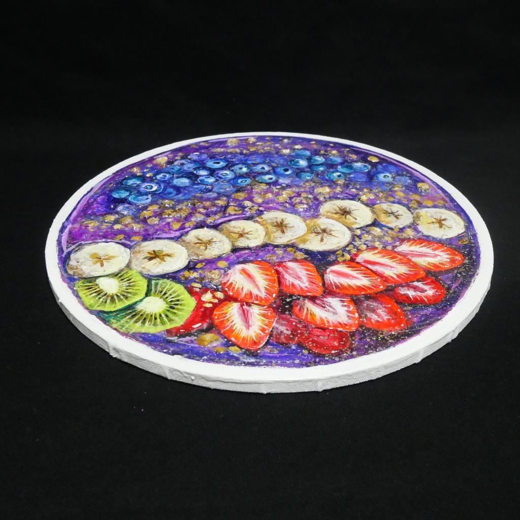 油絵 油彩 油彩画 絵 絵画 丸形キャンバス【アサイーボウル】