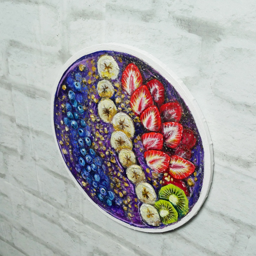 油絵 油彩 油彩画 絵 絵画 丸形キャンバス【アサイーボウル】