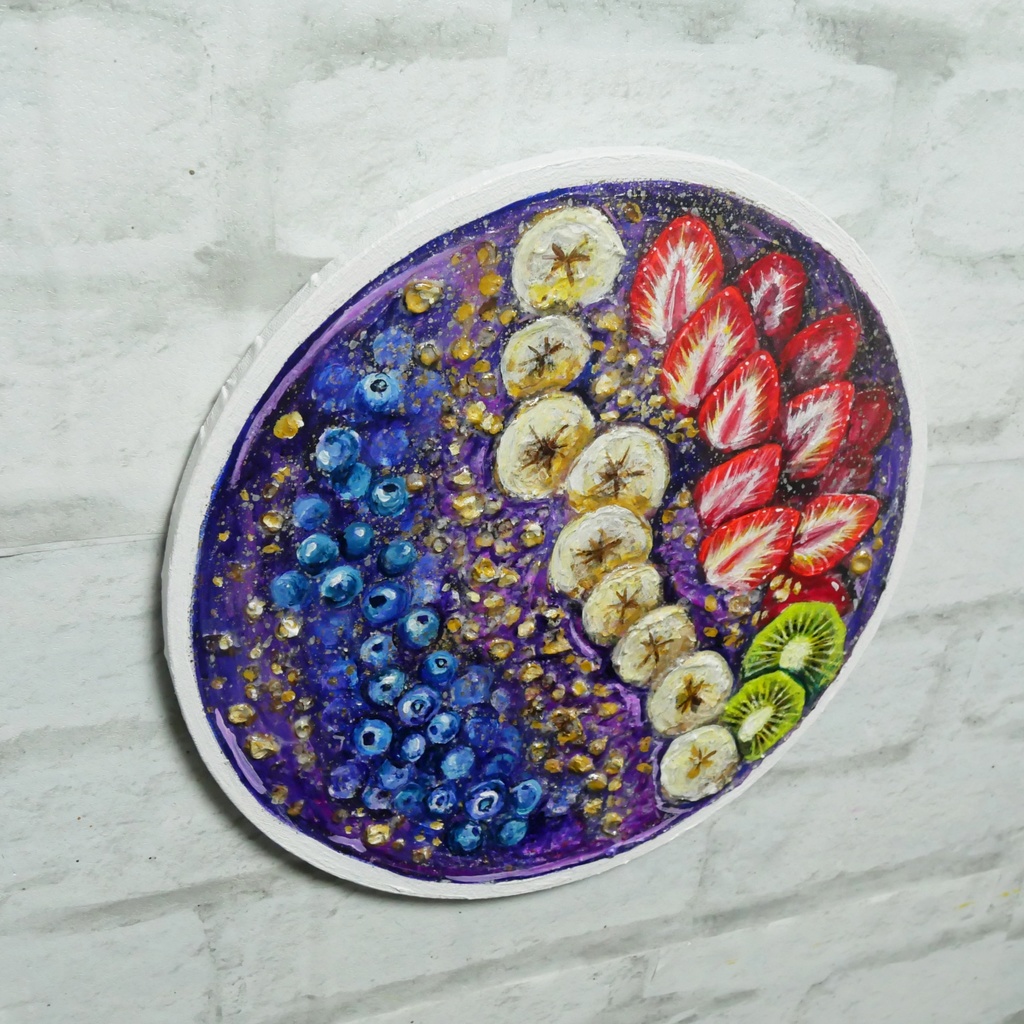 油絵 油彩 油彩画 絵 絵画 丸形キャンバス【アサイーボウル】