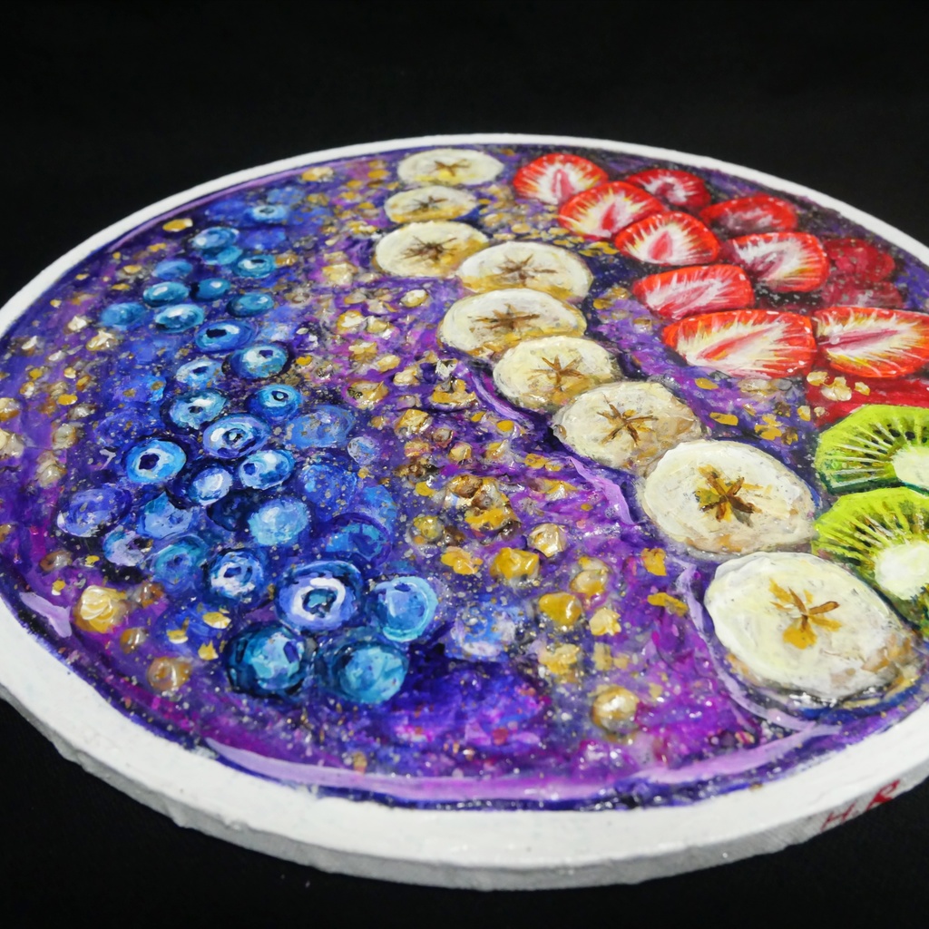 油絵 油彩 油彩画 絵 絵画 丸形キャンバス【アサイーボウル】