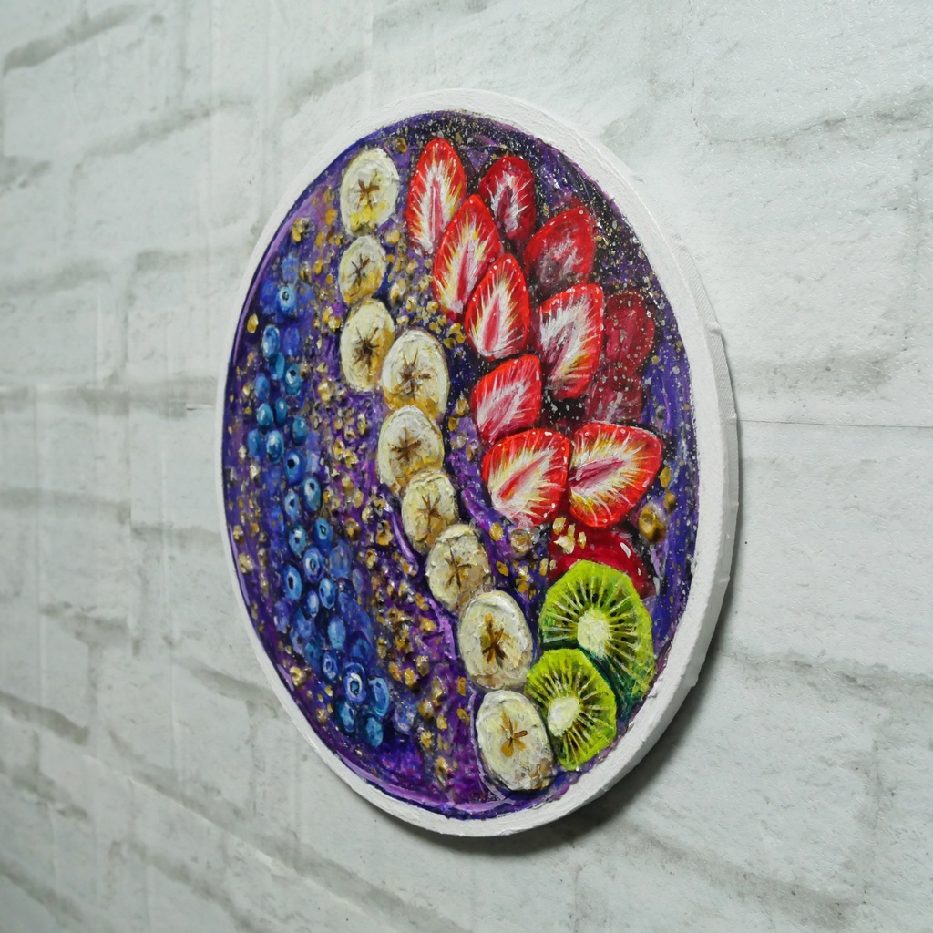 油絵 油彩 油彩画 絵 絵画 丸形キャンバス【アサイーボウル】