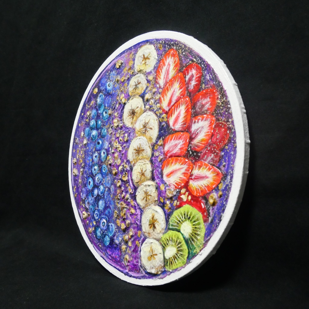 油絵 油彩 油彩画 絵 絵画 丸形キャンバス【アサイーボウル】