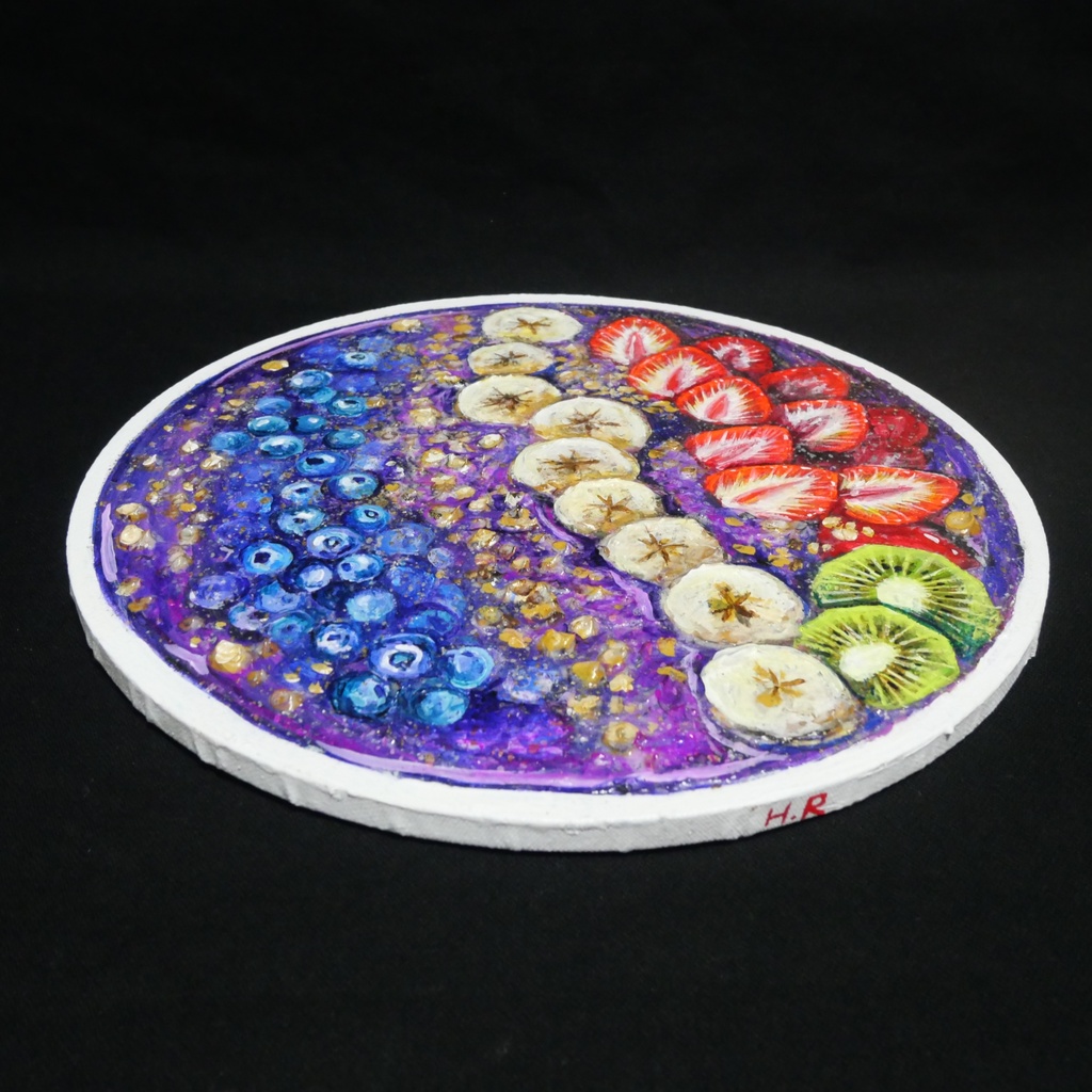 油絵 油彩 油彩画 絵 絵画 丸形キャンバス【アサイーボウル】