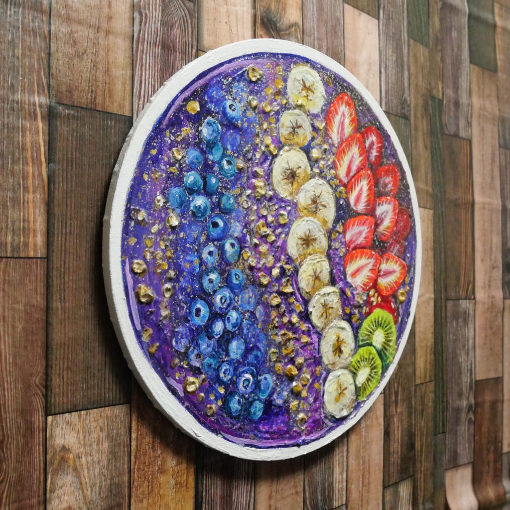 油絵 油彩 油彩画 絵 絵画 丸形キャンバス【アサイーボウル】