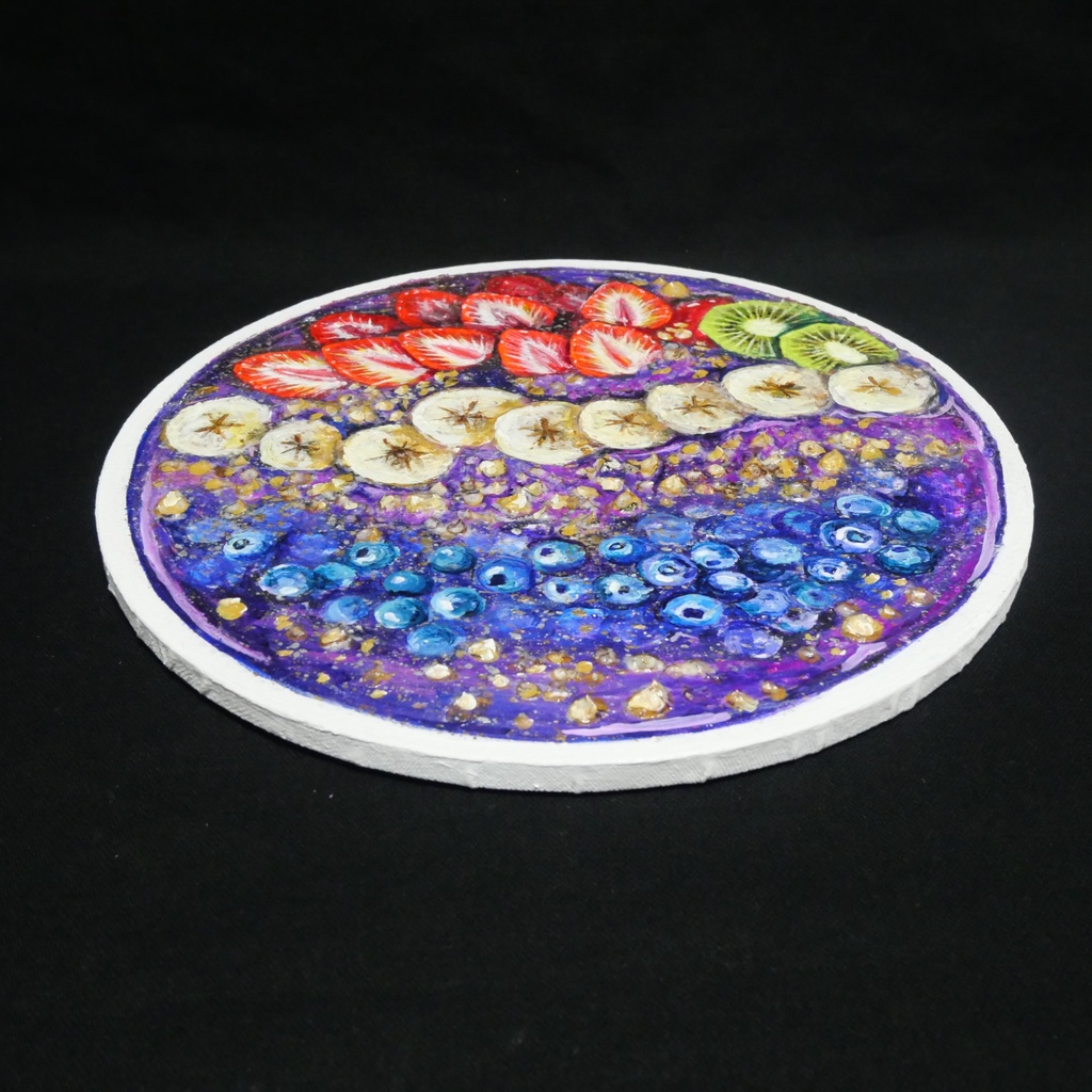 油絵 油彩 油彩画 絵 絵画 丸形キャンバス【アサイーボウル】