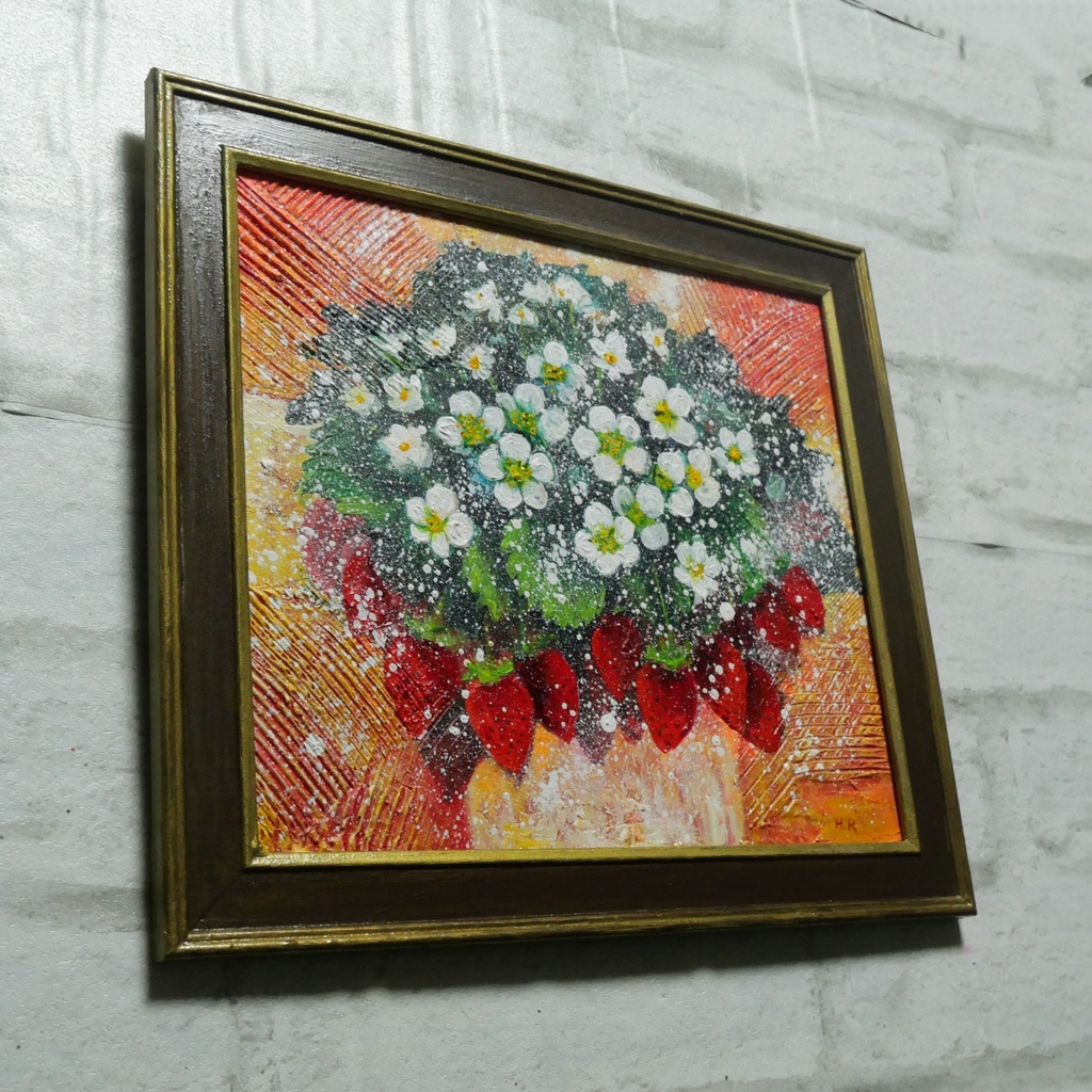 油絵 油彩 油彩画 絵 絵画 【苺の花】