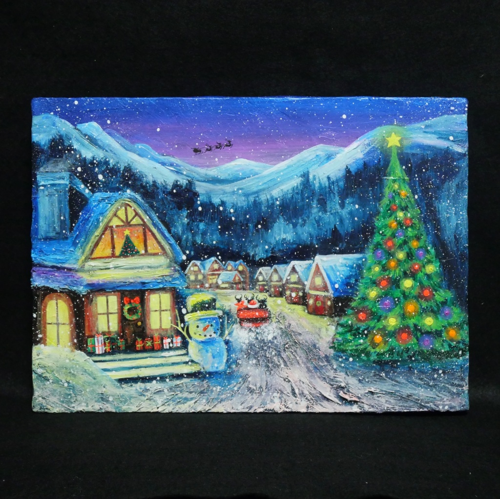 油絵 油彩 油彩画 絵 絵画【クリスマスイブの町】
