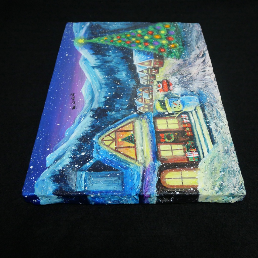 油絵 油彩 油彩画 絵 絵画【クリスマスイブの町】