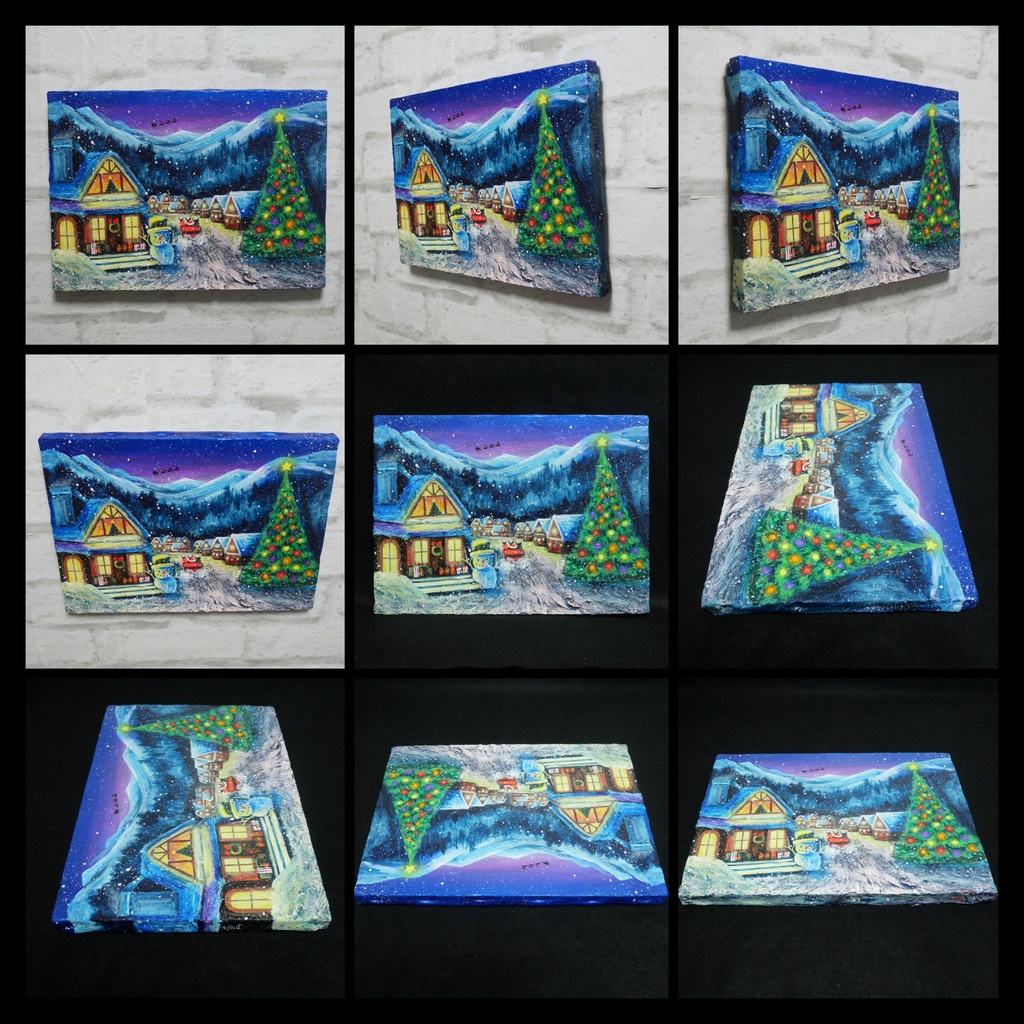 油絵 油彩 油彩画 絵 絵画【クリスマスイブの町】