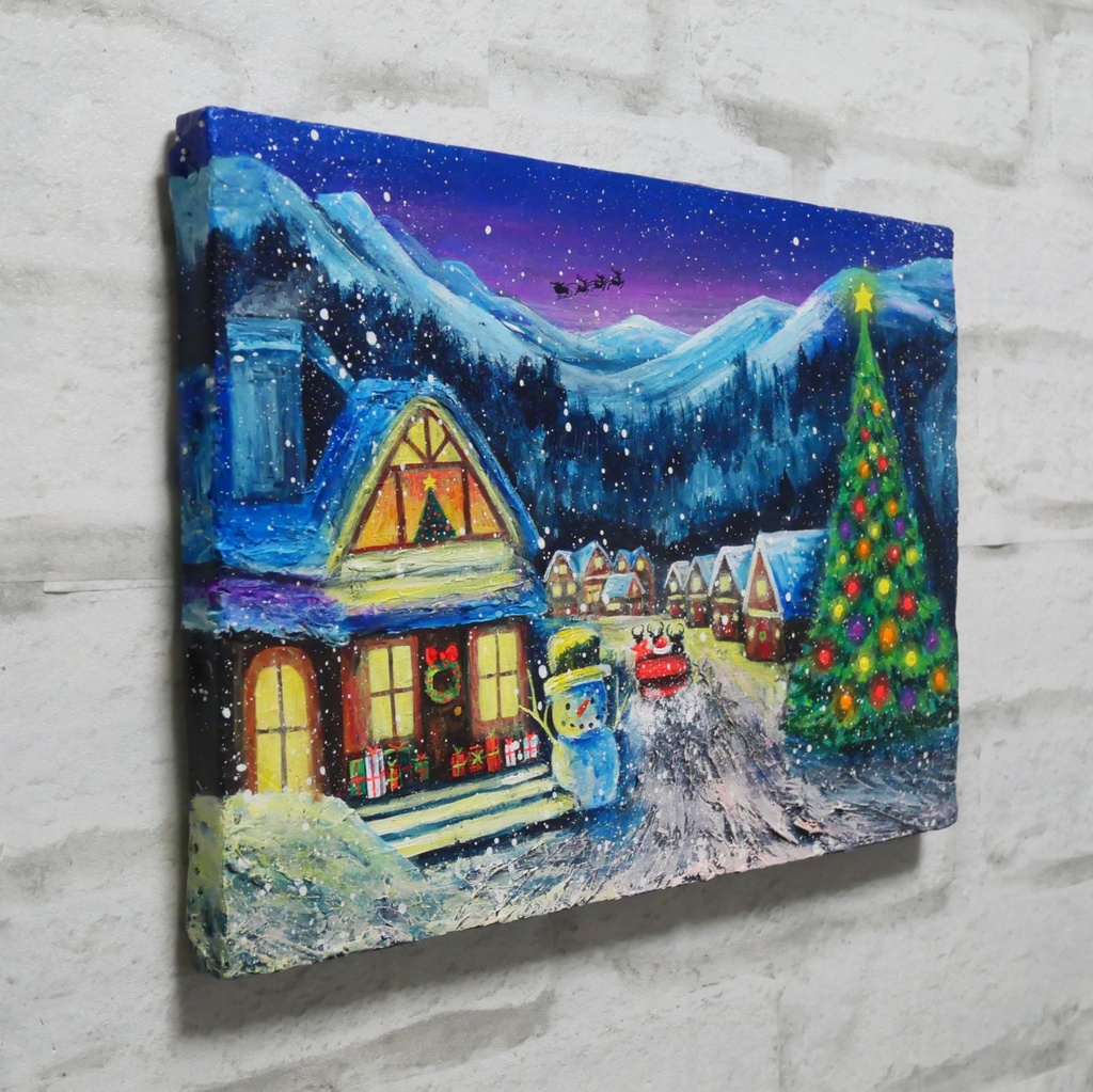 油絵 油彩 油彩画 絵 絵画【クリスマスイブの町】