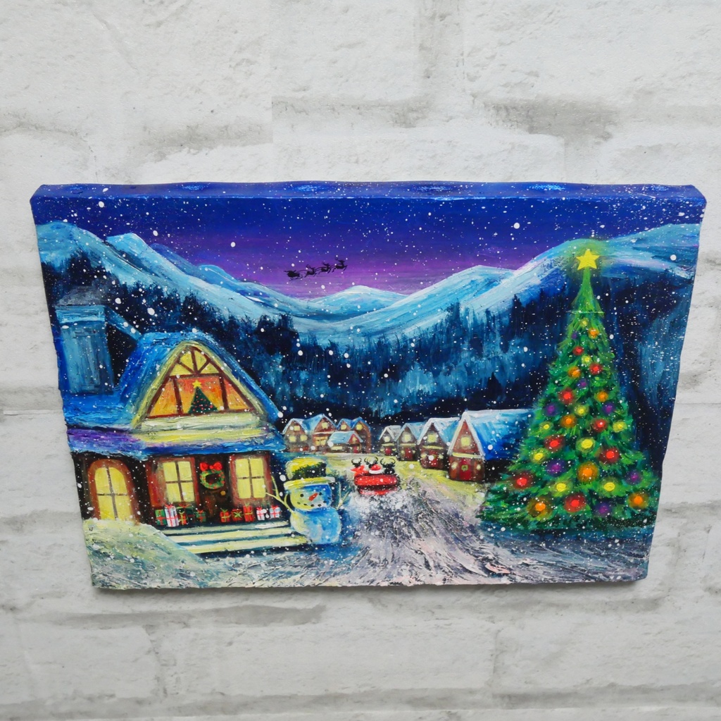 油絵 油彩 油彩画 絵 絵画【クリスマスイブの町】