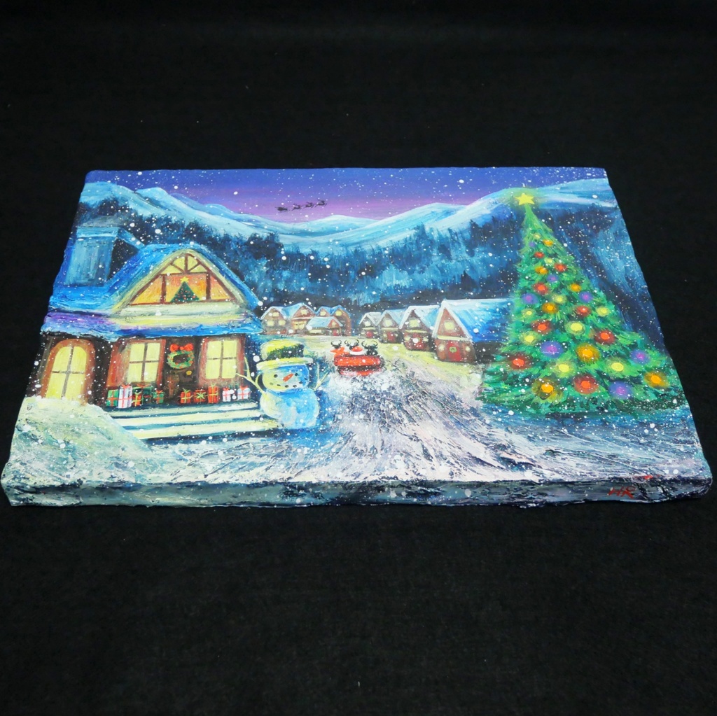 油絵 油彩 油彩画 絵 絵画【クリスマスイブの町】