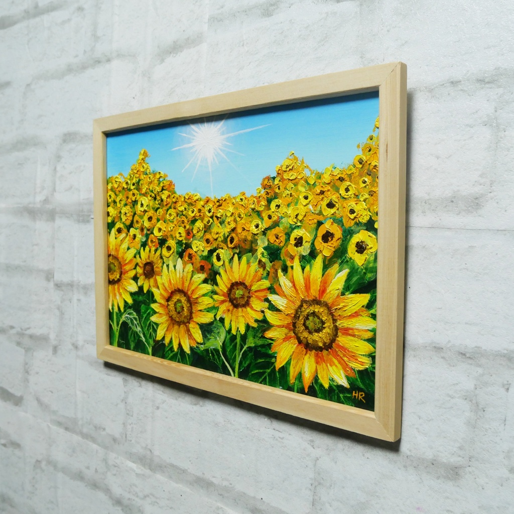 油絵 油彩 油彩画 絵 絵画 【太陽とひまわり畑】