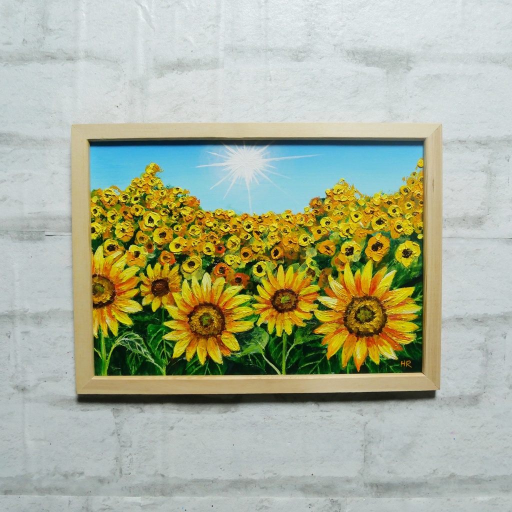 油絵 油彩 油彩画 絵 絵画 【太陽とひまわり畑】