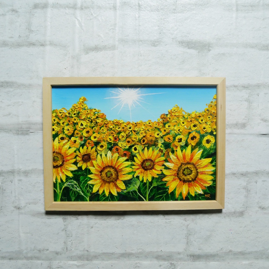 油絵 油彩 油彩画 絵 絵画 【太陽とひまわり畑】