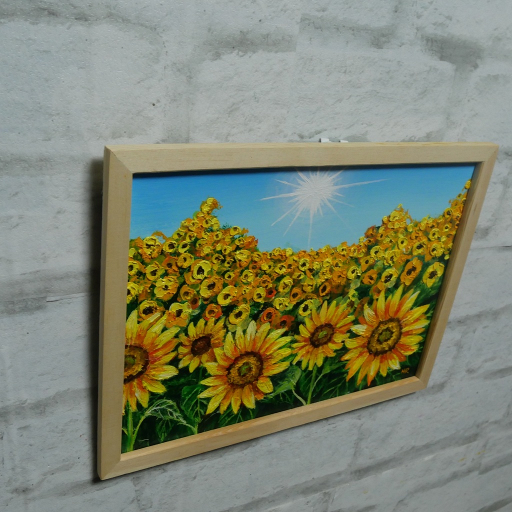 油絵 油彩 油彩画 絵 絵画 【太陽とひまわり畑】
