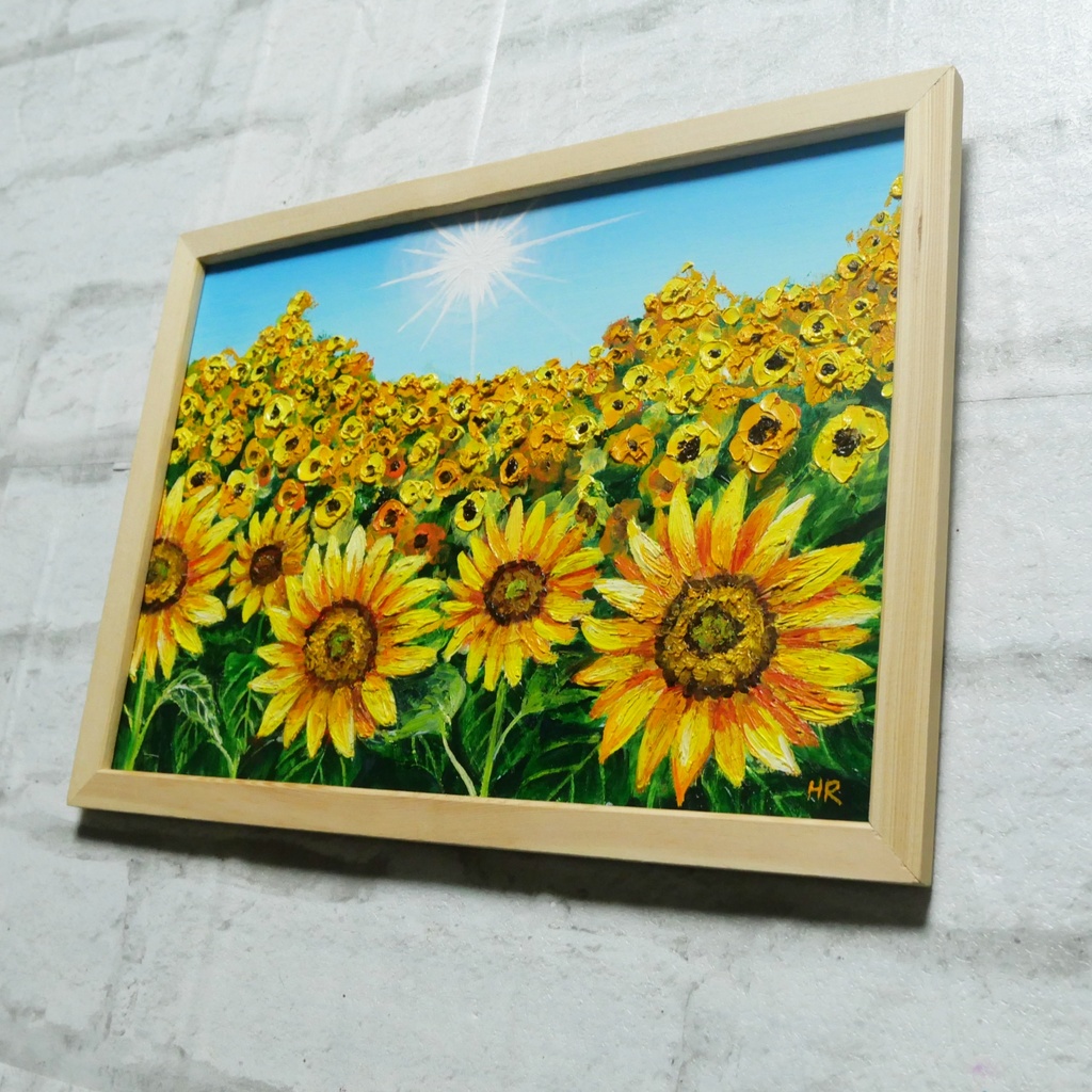 油絵 油彩 油彩画 絵 絵画 【太陽とひまわり畑】