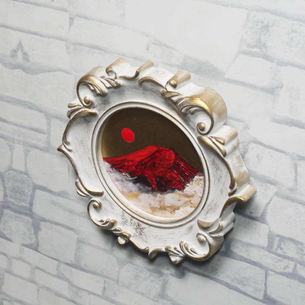 油絵 油彩 油彩画 絵 絵画 ミニ絵画【赤い富士山】