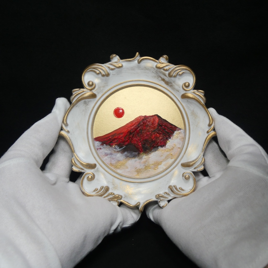 油絵 油彩 油彩画 絵 絵画 ミニ絵画【赤い富士山】