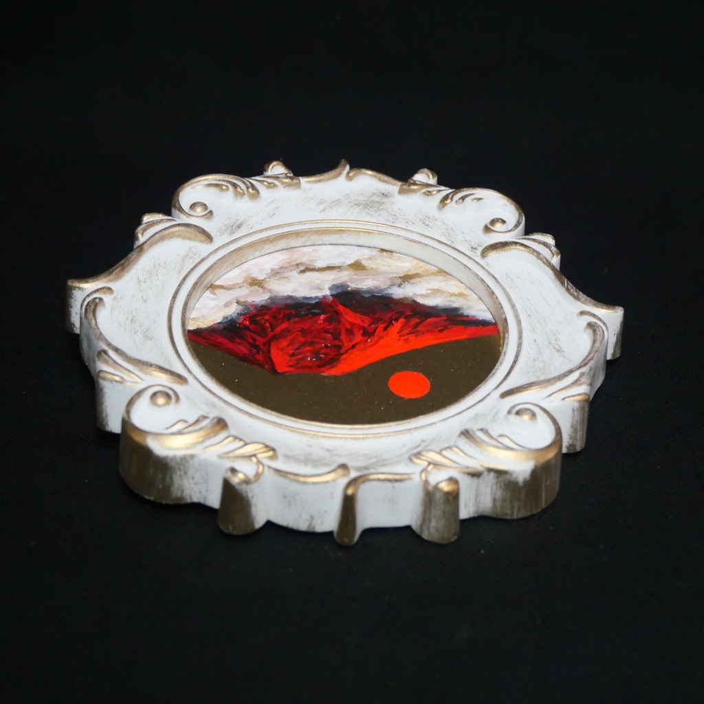 縁起物 ミニ絵画「旭日赤富士」油絵 油彩画 原画 インテリアに