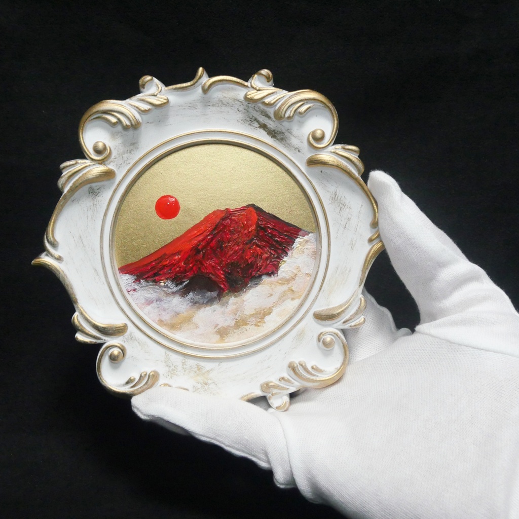 油絵 油彩 油彩画 絵 絵画 ミニ絵画【赤い富士山】
