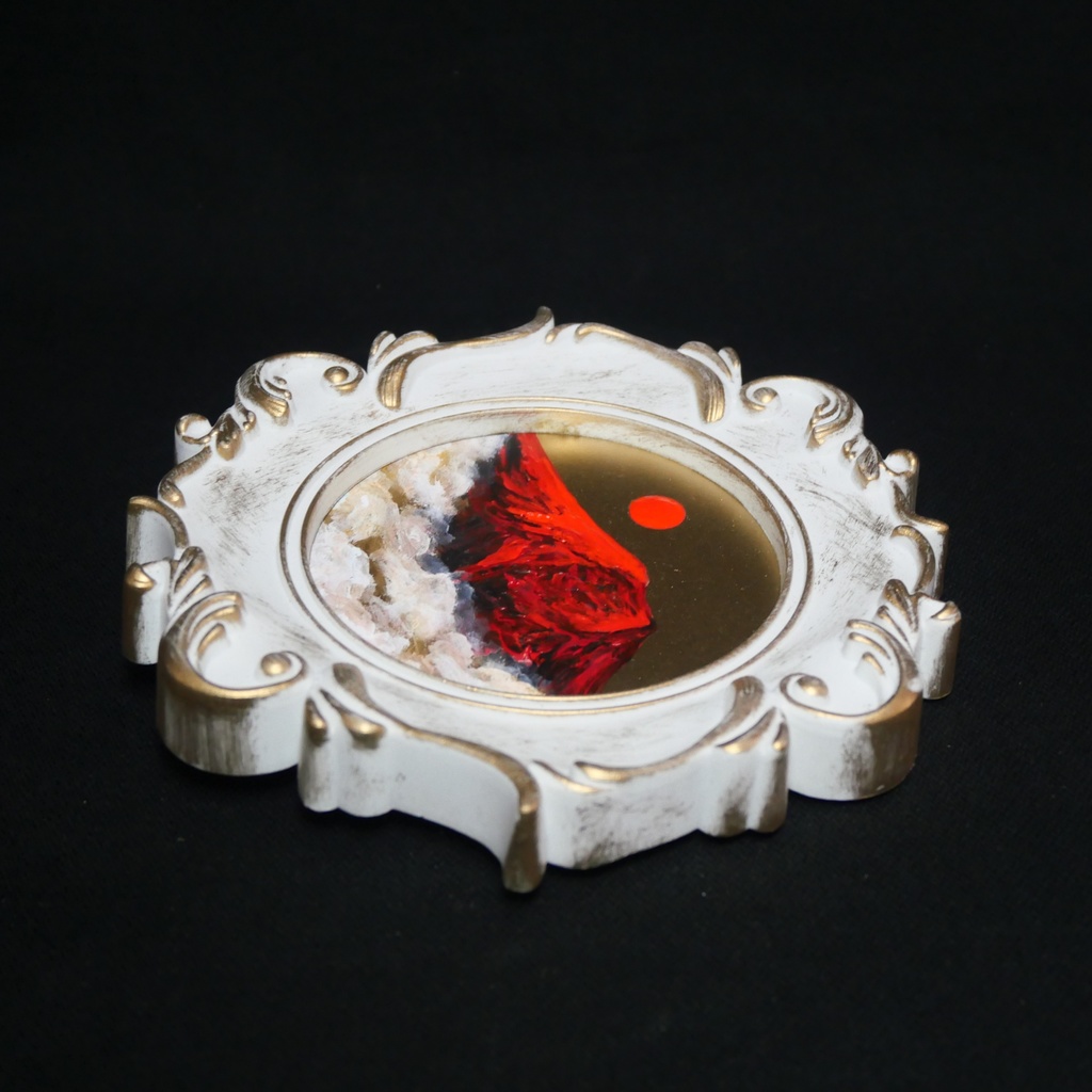 縁起物 ミニ絵画「旭日赤富士」油絵 油彩画 原画 インテリアに