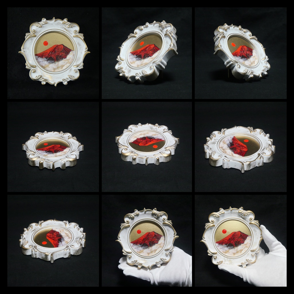 油絵 油彩 油彩画 絵 絵画 ミニ絵画【赤い富士山】