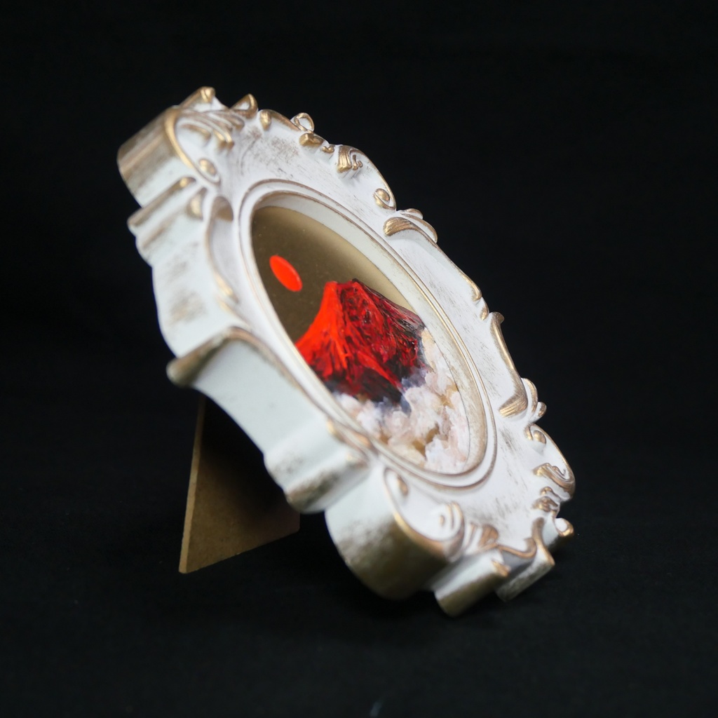 縁起物 ミニ絵画「旭日赤富士」油絵 油彩画 原画 インテリアに