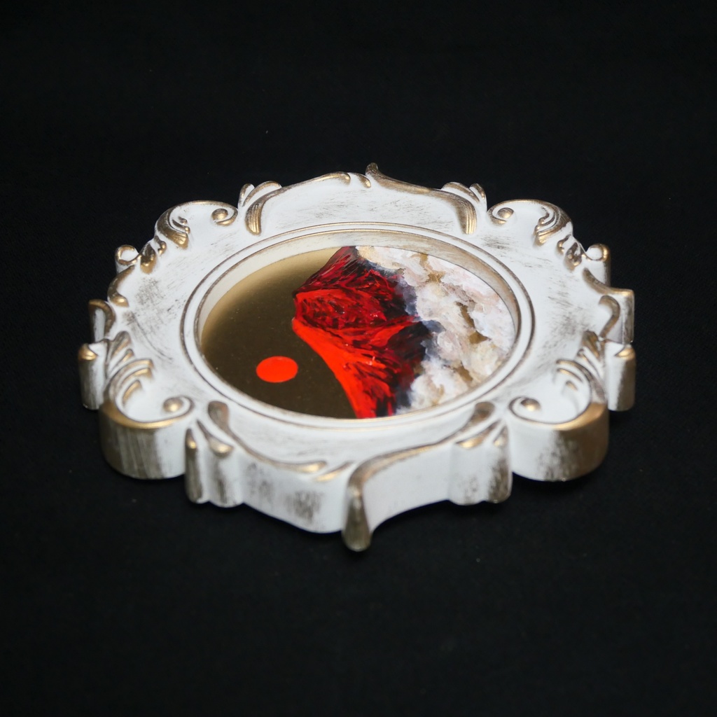 縁起物 ミニ絵画「旭日赤富士」油絵 油彩画 原画 インテリアに