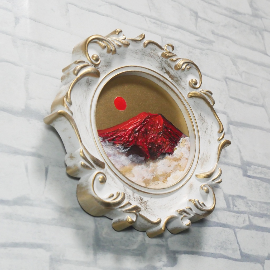 油絵 油彩 油彩画 絵 絵画 ミニ絵画【赤い富士山】