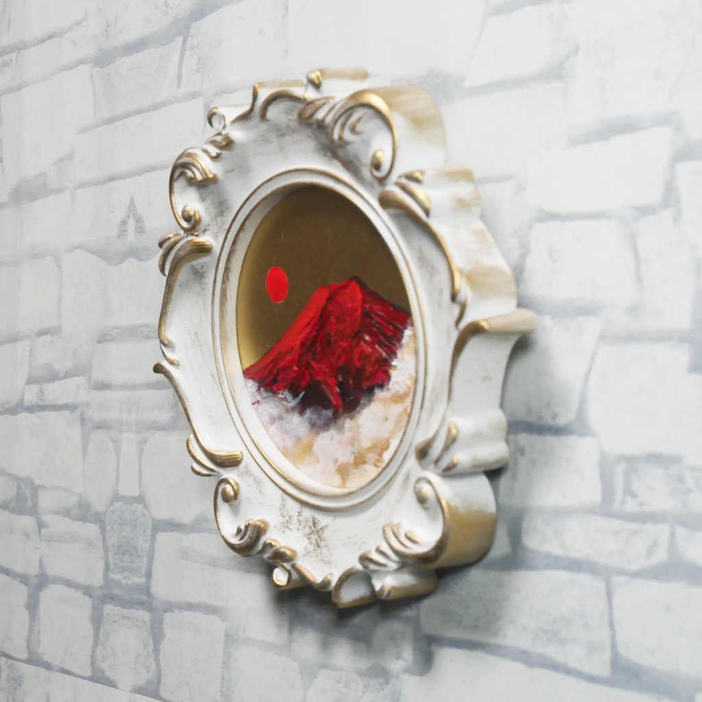 油絵 油彩 油彩画 絵 絵画 ミニ絵画【赤い富士山】