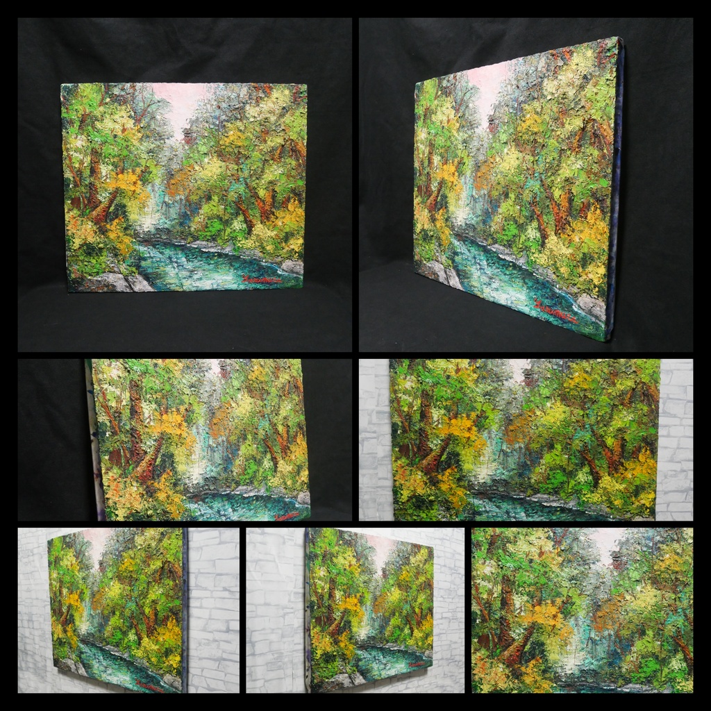 油絵 油彩 油彩画 絵 絵画 【新緑の渓流】