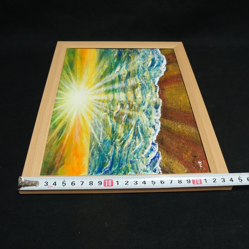 油絵 【潮風のまどろむ浜辺で】 海の絵 朝焼け 砂浜 アート