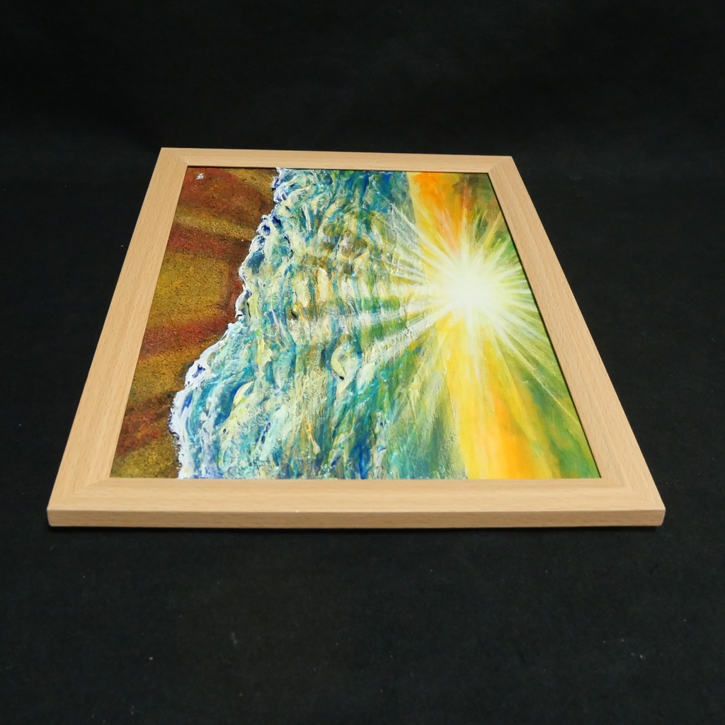 油絵 【潮風のまどろむ浜辺で】 海の絵 朝焼け 砂浜 アート