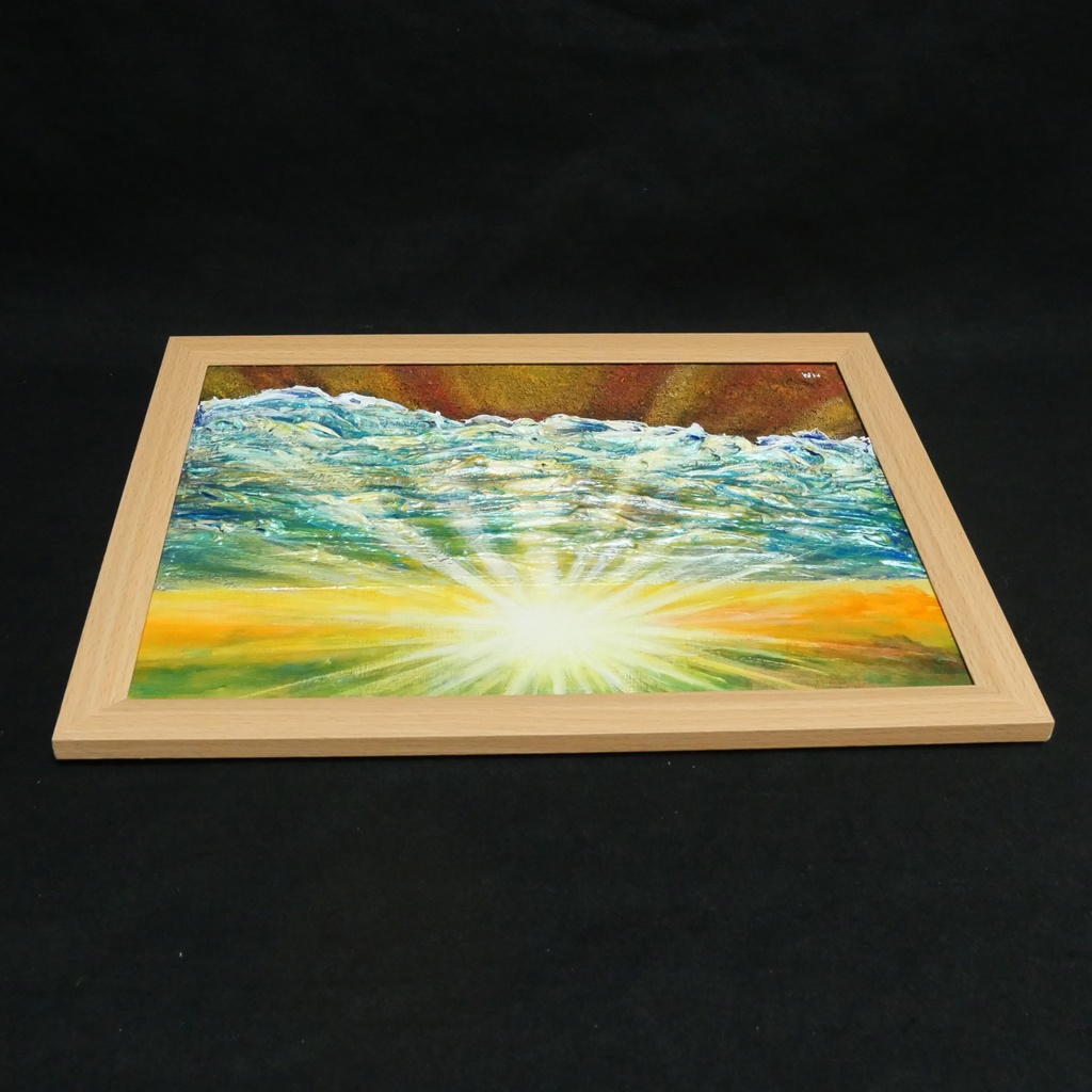 油絵 【潮風のまどろむ浜辺で】 海の絵 朝焼け 砂浜 アート