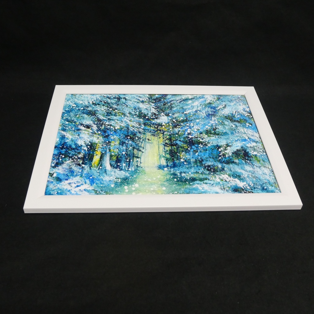 油彩画【雪の森の光】冬の風景