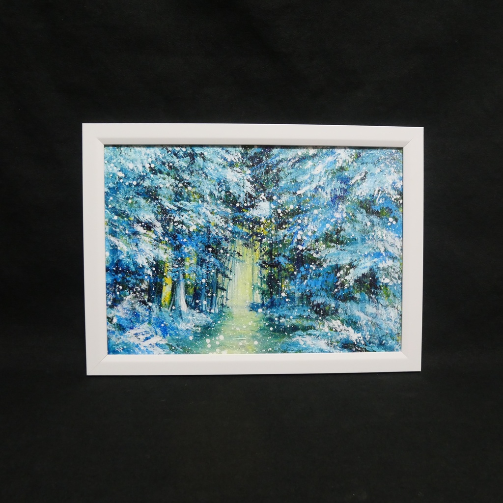 油彩画【雪の森の光】冬の風景