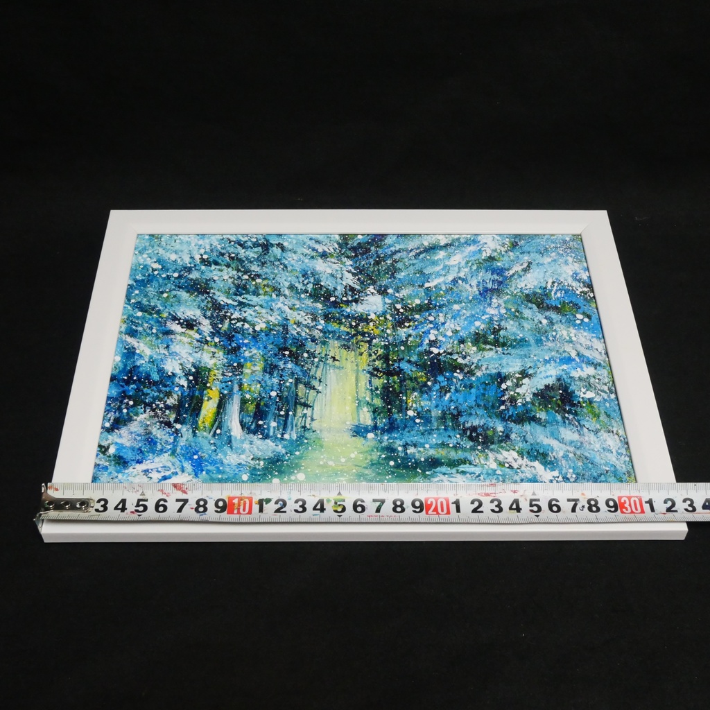 油彩画【雪の森の光】冬の風景