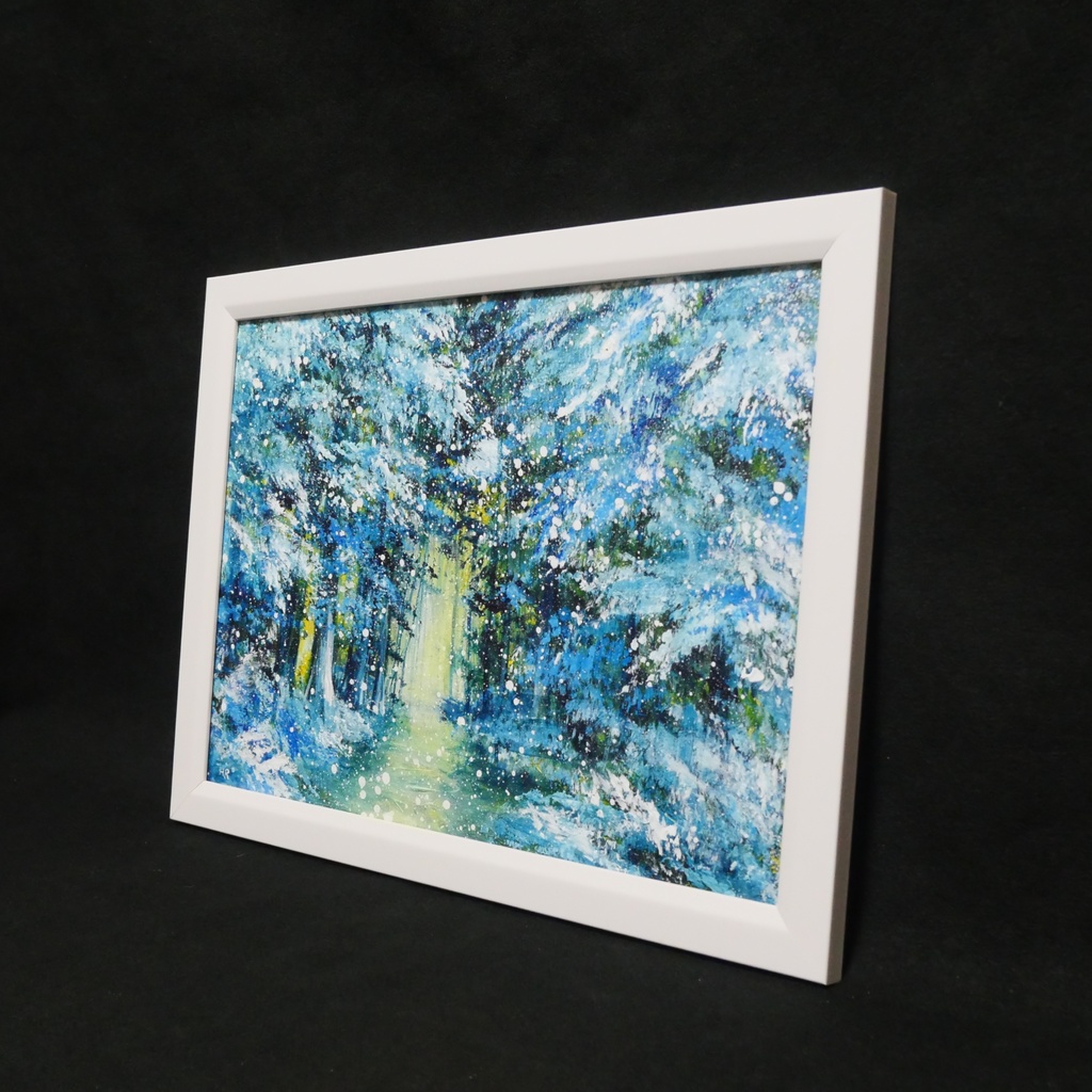 油彩画【雪の森の光】冬の風景
