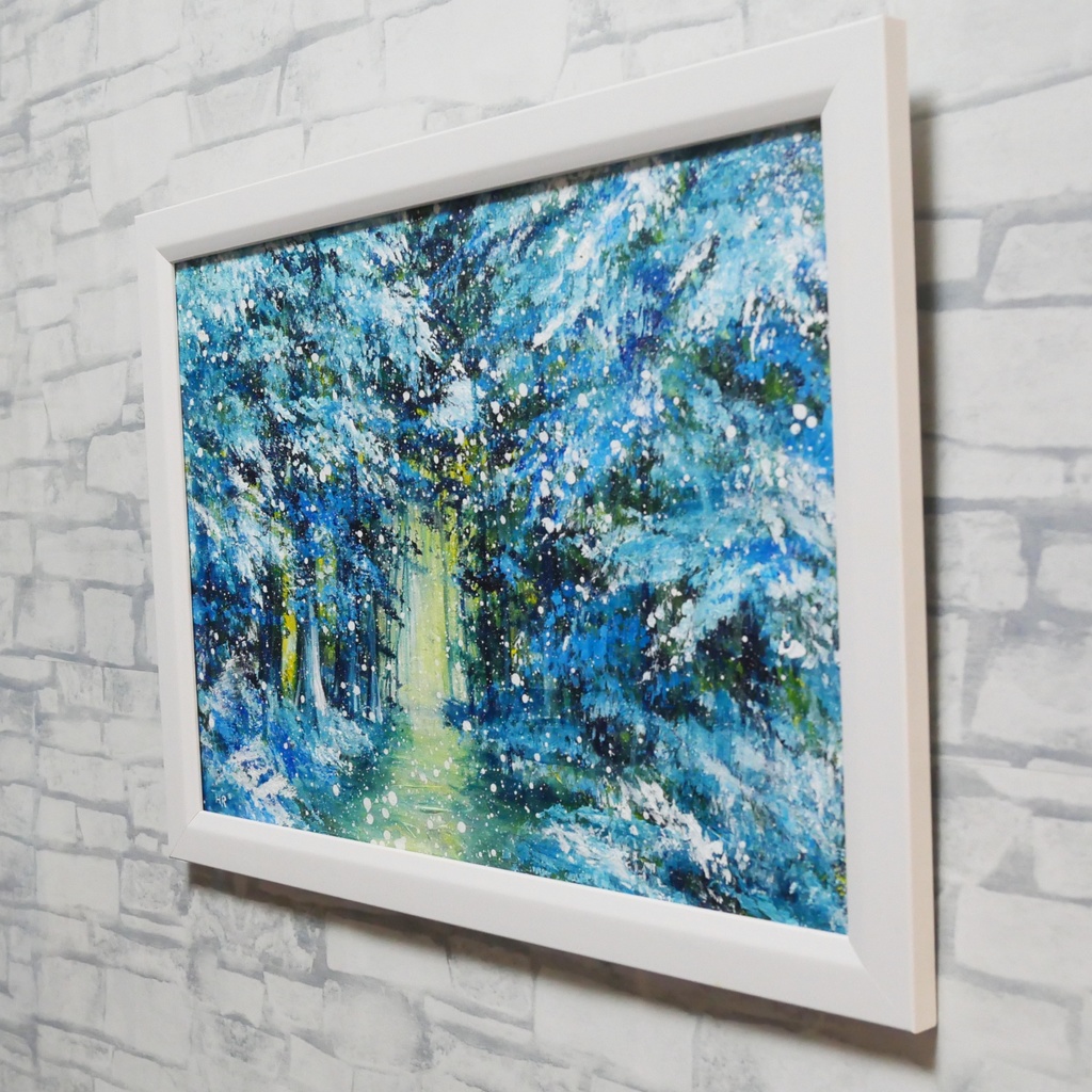 油彩画【雪の森の光】冬の風景