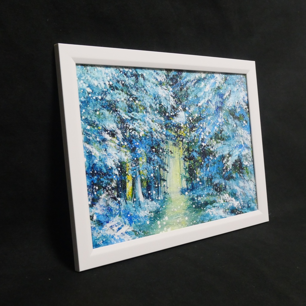 油彩画【雪の森の光】冬の風景